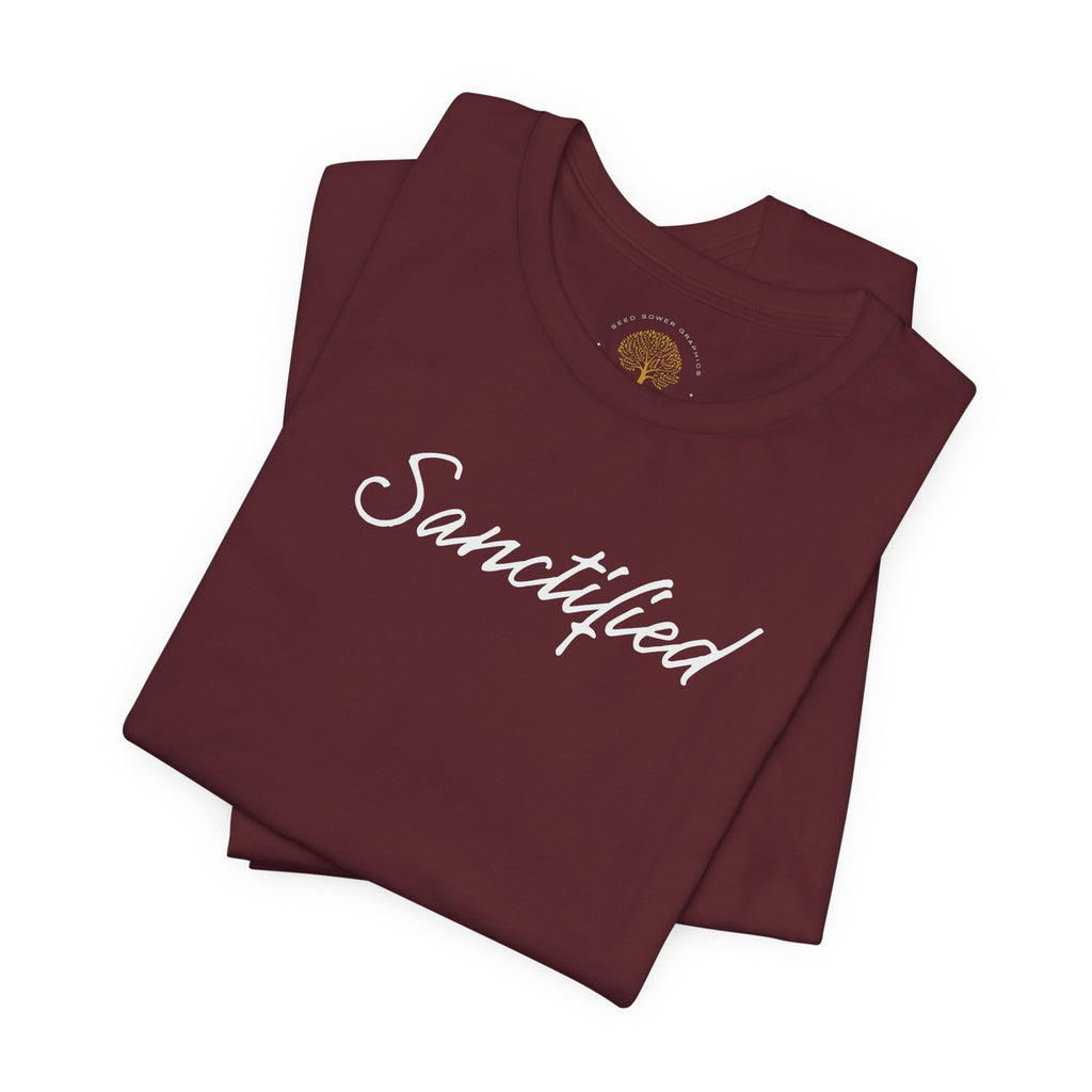 Sanctified – Christian Minimal Script Tee | Set Apart in Christ