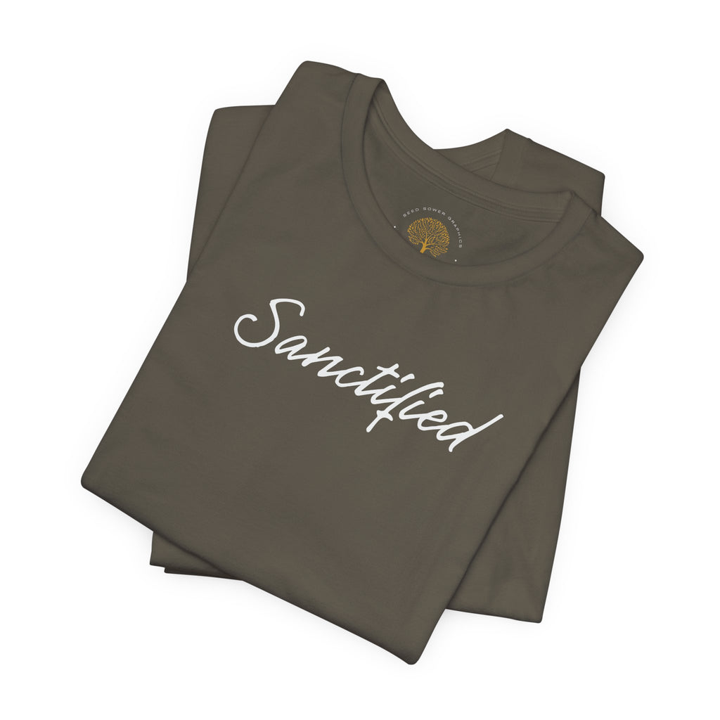Sanctified – Christian Minimal Script Tee | Set Apart in Christ