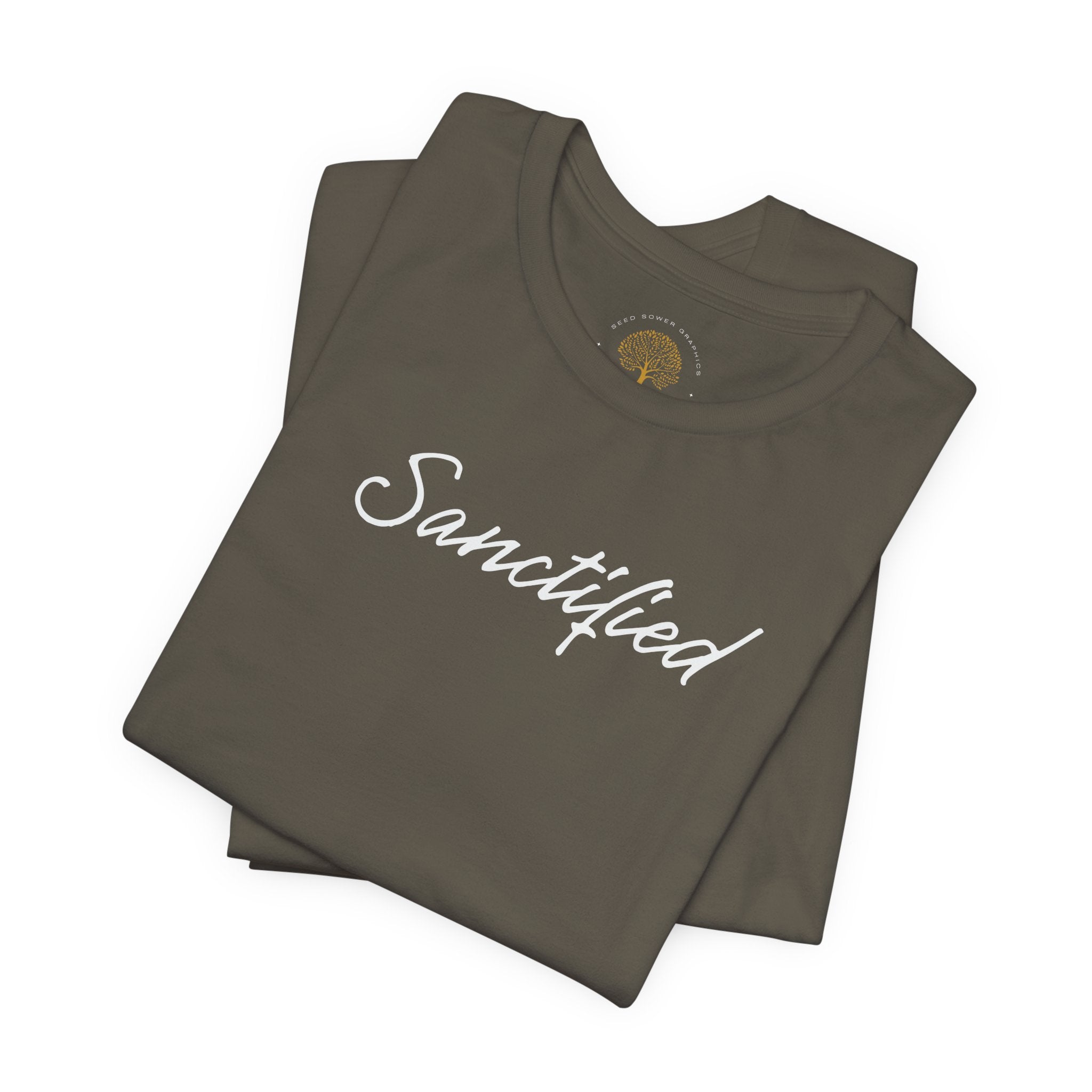 Sanctified – Christian Minimal Script Tee | Set Apart in Christ