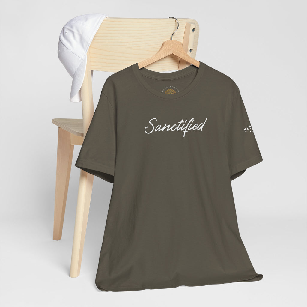 Sanctified – Christian Minimal Script Tee | Set Apart in Christ