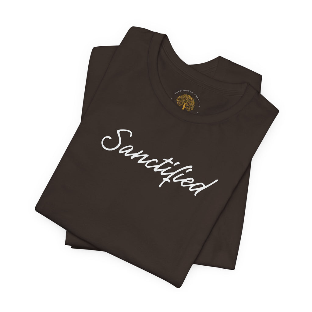 Sanctified – Christian Minimal Script Tee | Set Apart in Christ
