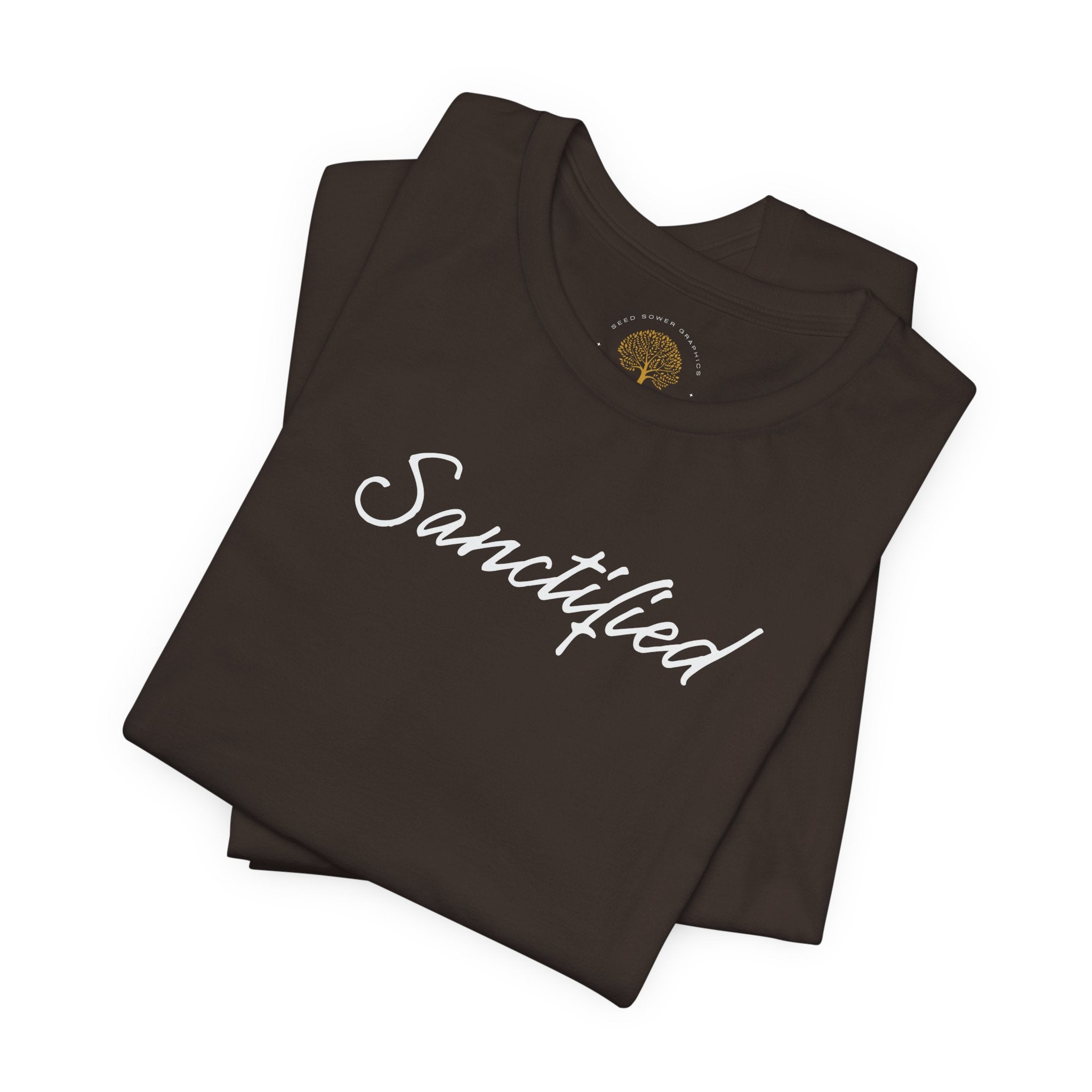 Sanctified – Christian Minimal Script Tee | Set Apart in Christ