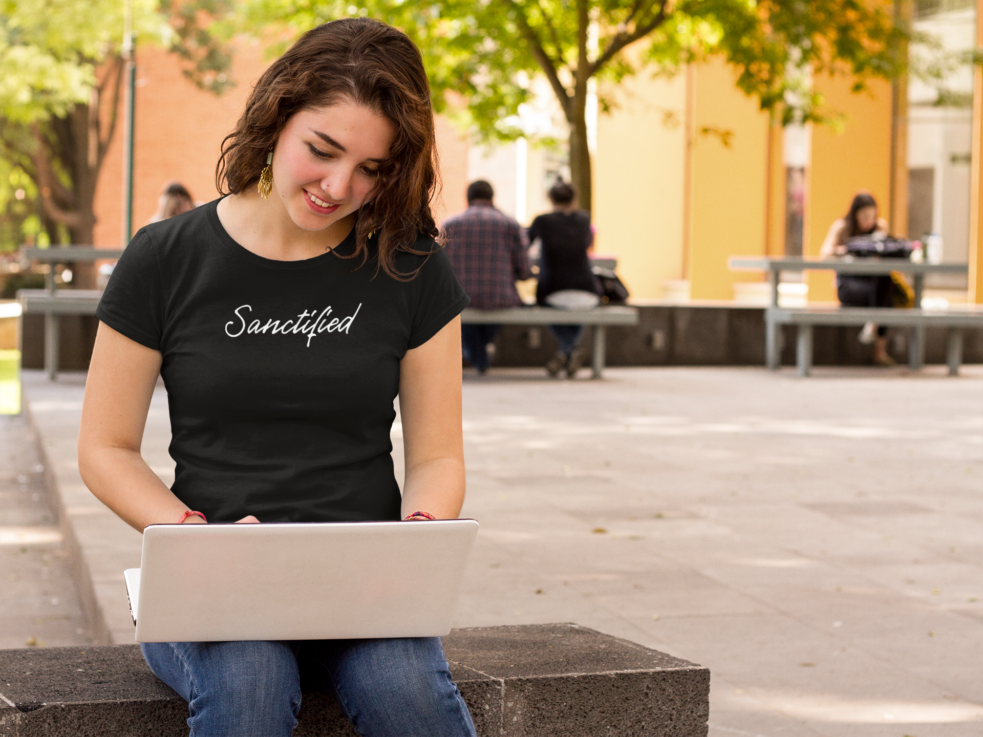 Sanctified – Christian Minimal Script Tee | Set Apart in Christ