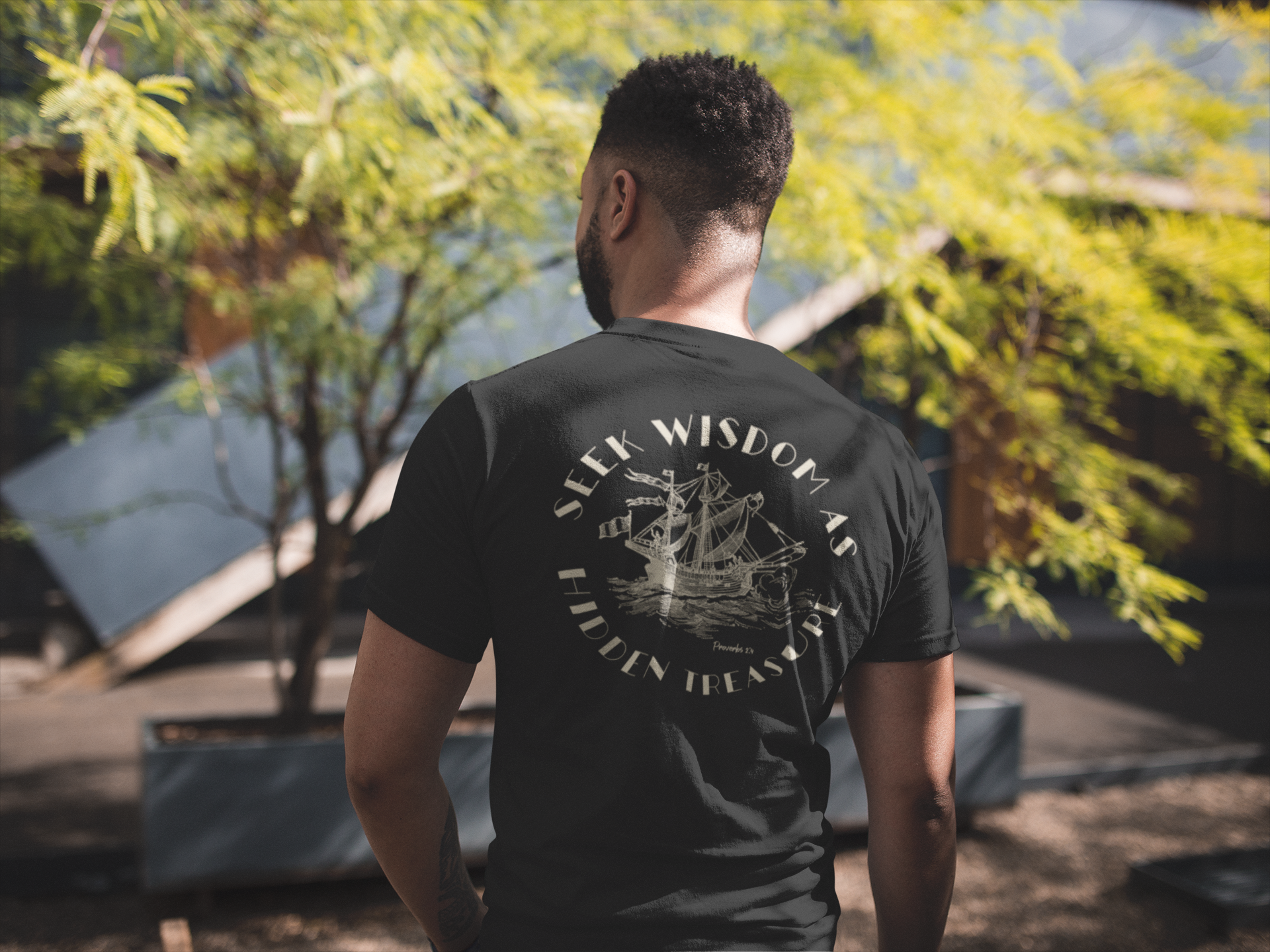 Hidden Treasure Sailboat Tee — "Seek Wisdom" Nautical Graphic Shirt