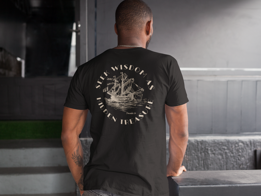 Hidden Treasure Sailboat Tee — "Seek Wisdom" Nautical Graphic Shirt