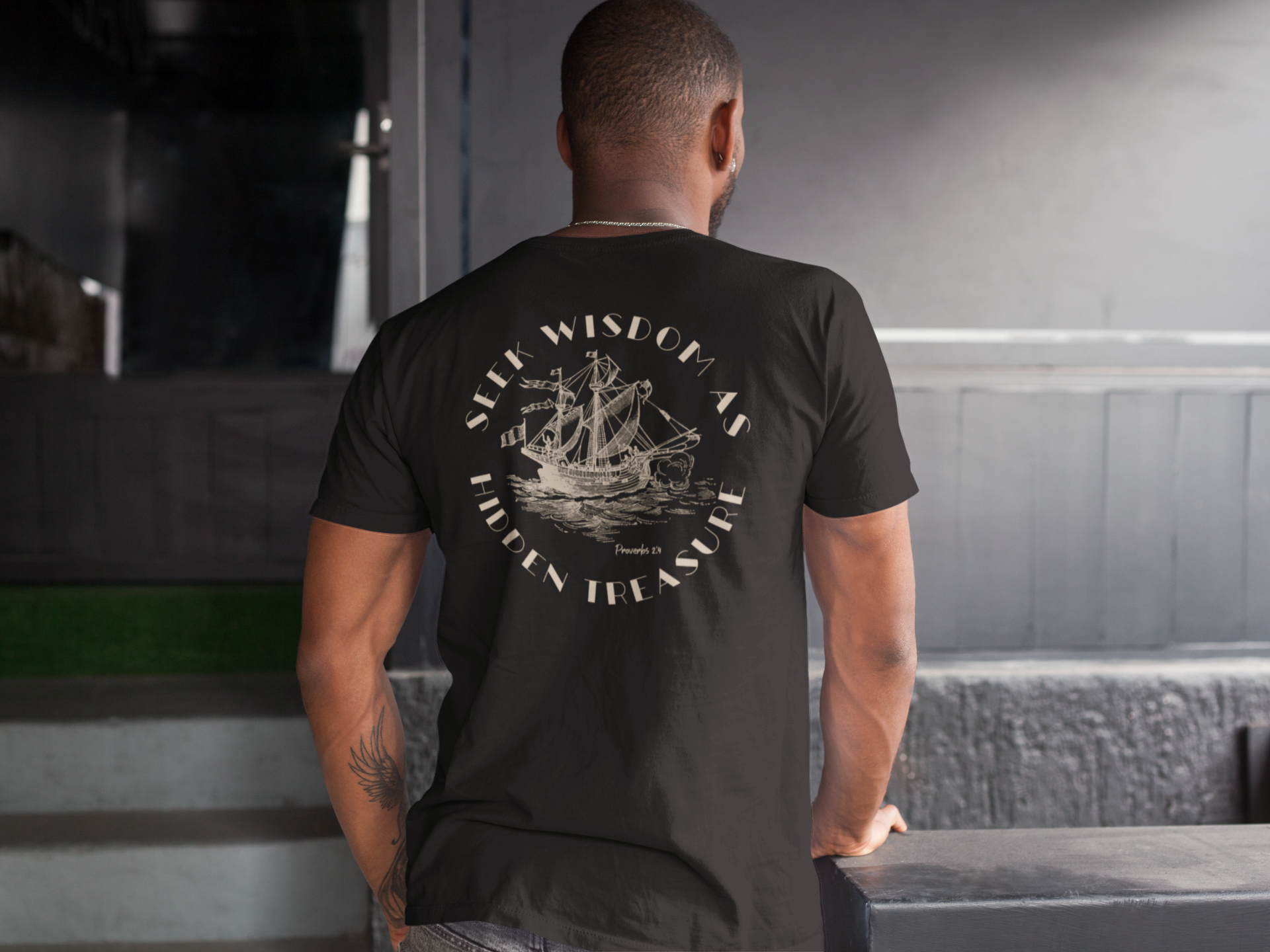 Hidden Treasure Sailboat Tee — "Seek Wisdom" Nautical Graphic Shirt