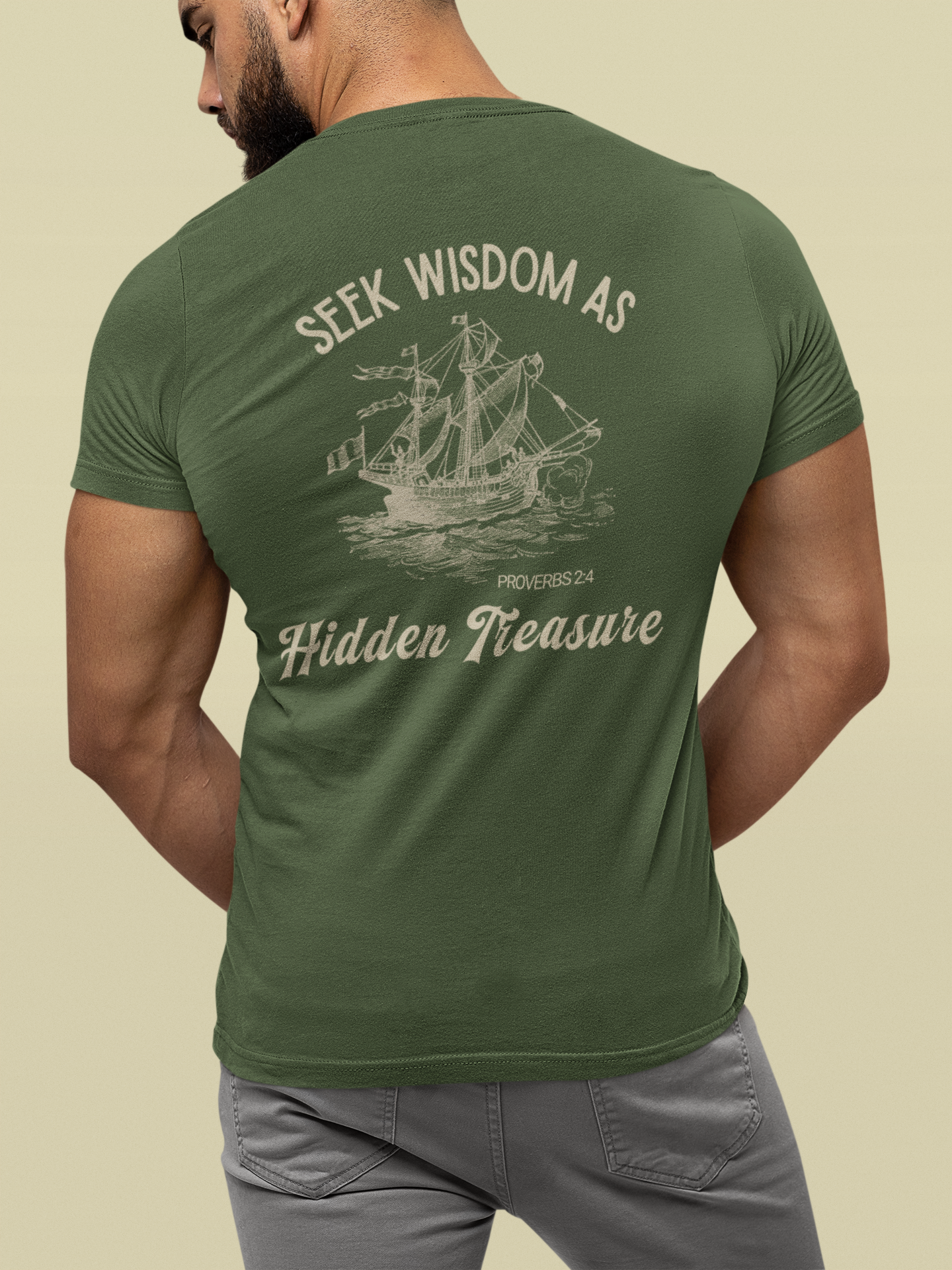 Seek Wisdom as Hidden Treasure Christian Graphic Tee | Proverbs 2:4 Unisex Bible Truth Shirt for Adults
