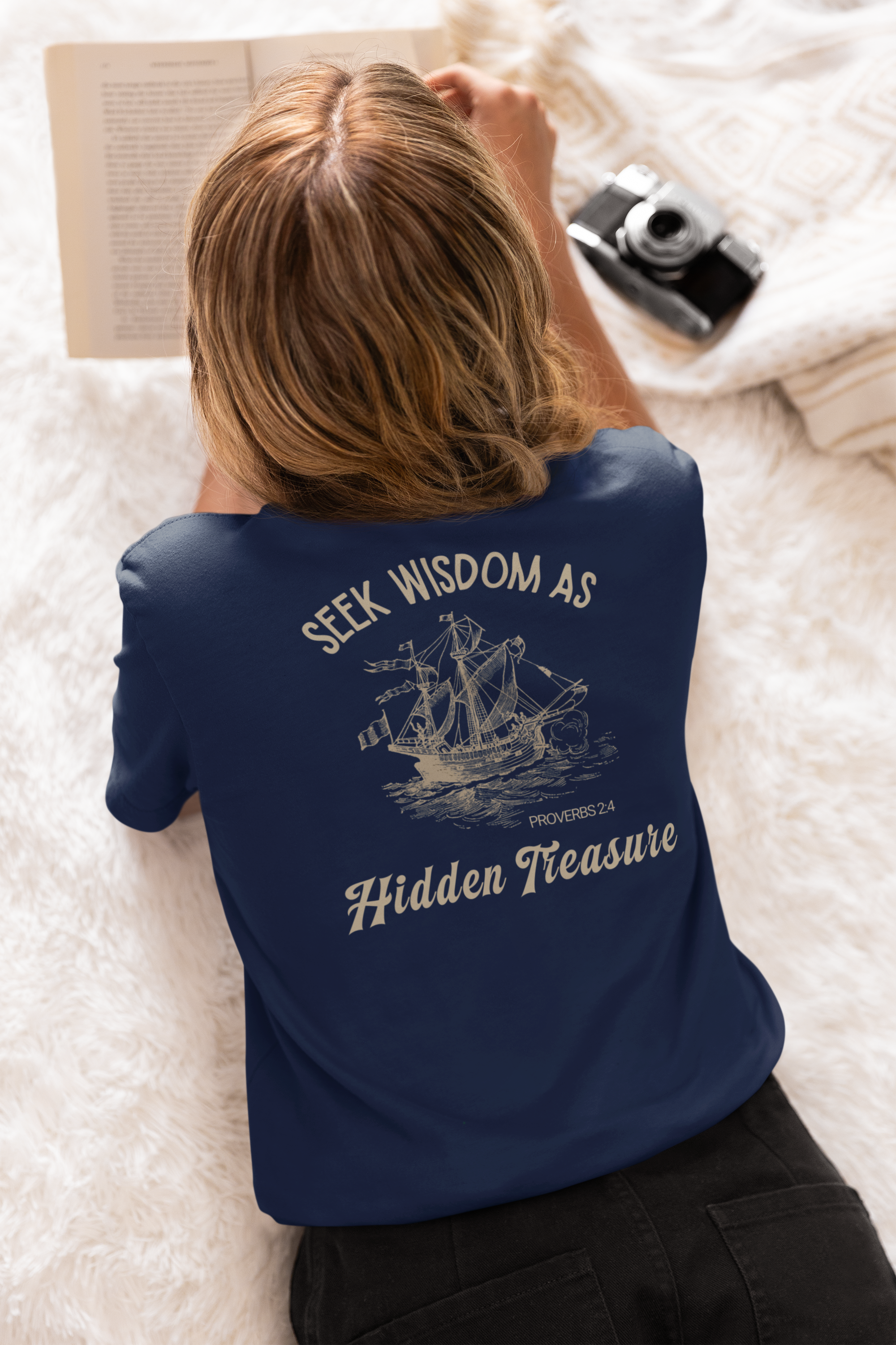 Seek Wisdom as Hidden Treasure Christian Graphic Tee | Proverbs 2:4 Unisex Bible Truth Shirt for Adults
