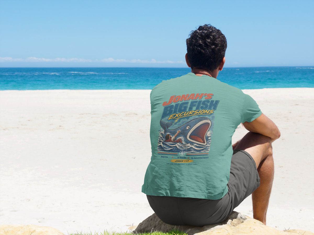 Jonah’s Big Fish Christian Shirt for Adults | Jonah 1:17 Fishing Graphic Tee | Christian Outdoor Apparel