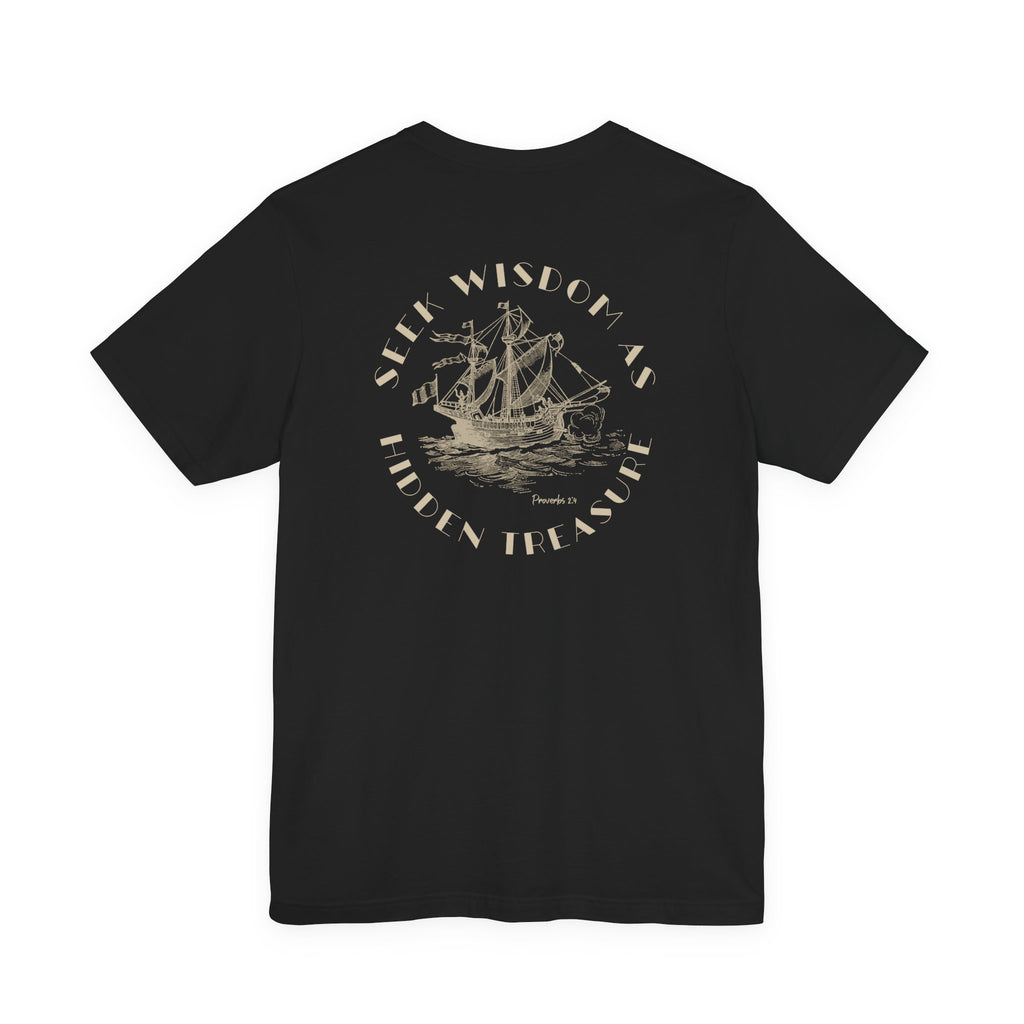 Hidden Treasure Sailboat Tee — "Seek Wisdom" Nautical Graphic Shirt