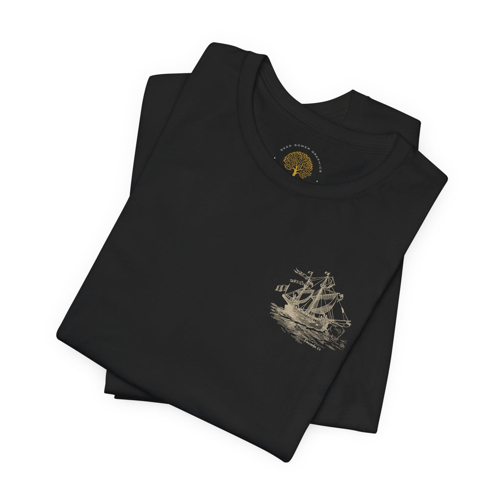 Hidden Treasure Sailboat Tee — "Seek Wisdom" Nautical Graphic Shirt