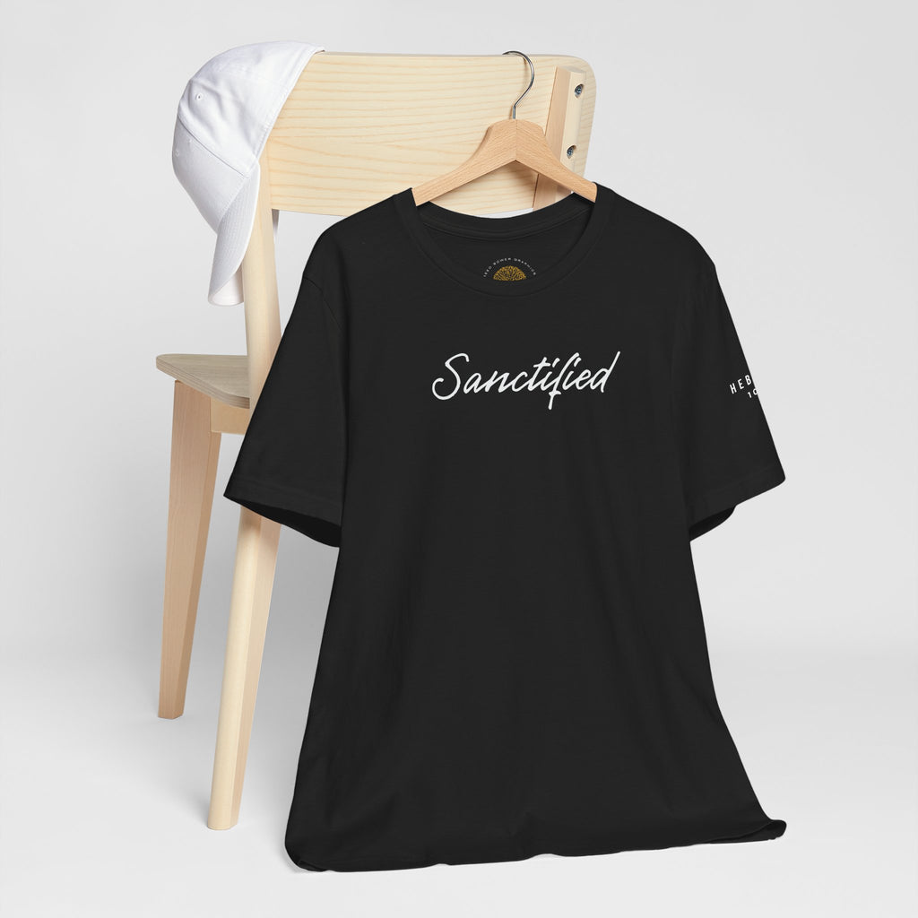 Sanctified – Christian Minimal Script Tee | Set Apart in Christ