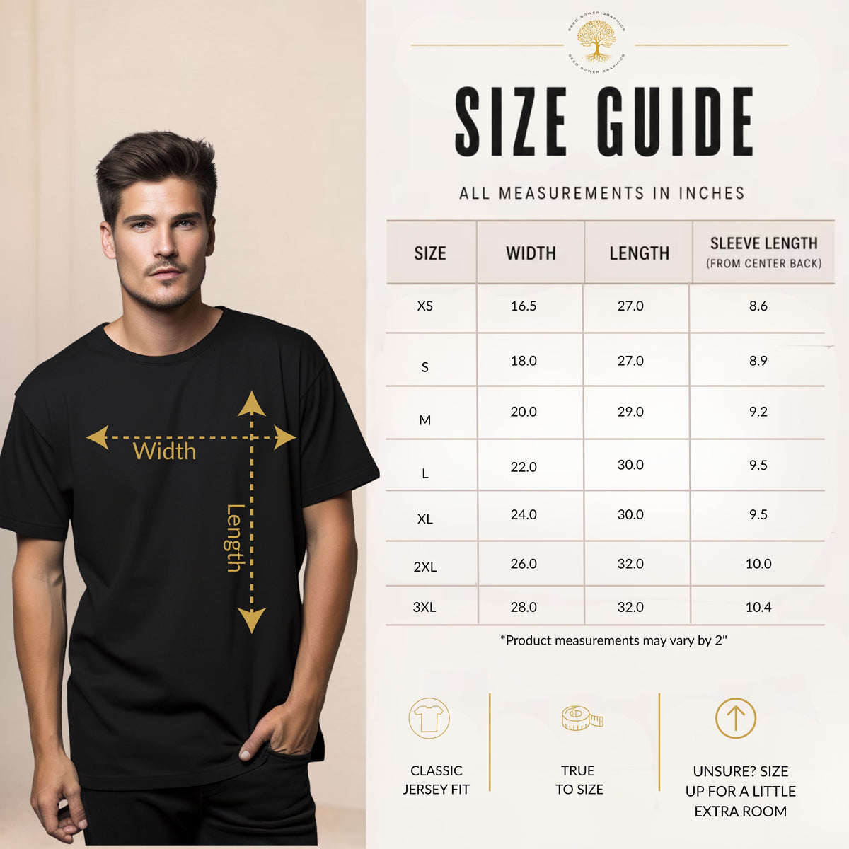 SeedSower Graphics size guid for adults.